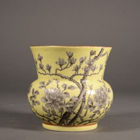 Yellow Base Ink Colored Flower Pattern Porcelain Pot