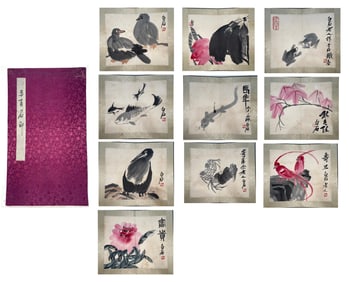 Chinese Drawing Flower and Bird Painting Album,Qi Baishi Mark