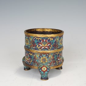 Bronze Cloisonne Carved Lotus Flower Pattern Incense Burner