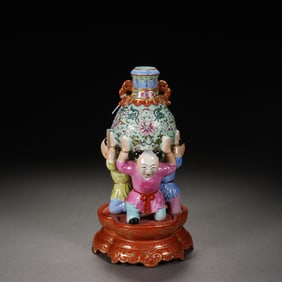 Famille Rose Flower Pattern Children Shape Porcelain Vase