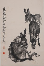 Chinese Drawing Donkey Painting,Huang Zhou Mark