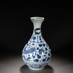 Blue and White Flower and Kirin Pattern Porcelain Vase