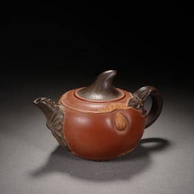 Purple Clay Carved Flower Pattern Teapot