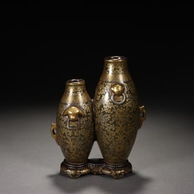 Mirror Black Glazed Gold Drawing Flower Pattern Porcelain Vase