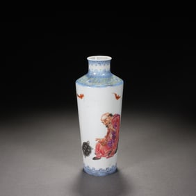 Famille Rose Bat and Arhat Pattern Porcelain Vase