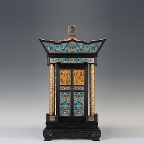 Red Sandalwood Inlaid Bronze Cloisonne Carved Flower Pattern Buddha Niche