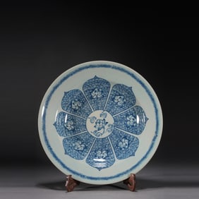 Blue and White Lotus Flower Pattern Porcelain Plate