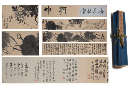 Chinese Drawing Lotus Flower Hand Scroll,Wu Changshuo Mark