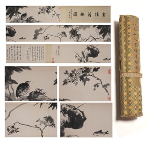 Chinese Drawing Flower and Bird Hand Scroll,Ba Dashanren Mark