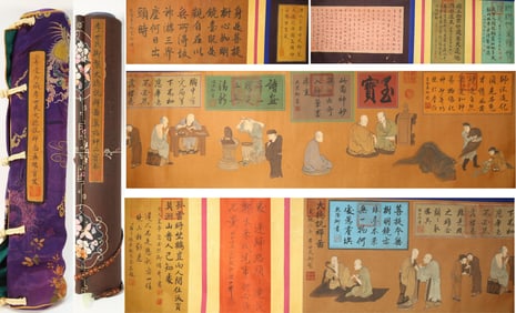 Chinese Drawing Character Story Hand Scroll,Li Shimin Mark