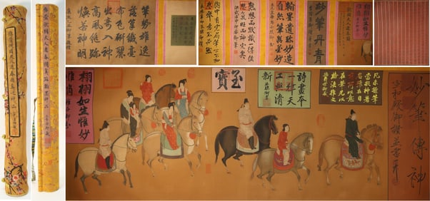 Chinese Drawing Character Story and Horse Hand Scroll,Zhang Xuan Mark