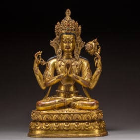 Gilt Bronze Four Armed GuanYin Figure
