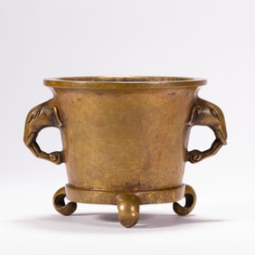 Bronze Double Elephant Ears Incense Burner