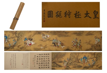 Chinese Drawing Character Story and Horse Hand Scroll,Ding Yunpeng Mark