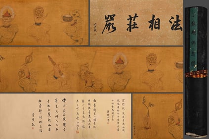 Chinese Drawing Buddha Hand and Vajra Hand Scroll,Ding Guanpeng Mark