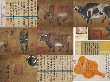 Chinese Drawing Ox Hand Scroll,Han Huang Mark