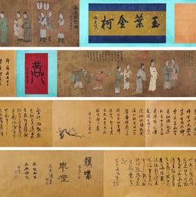 Chinese Drawing Character Story Hand Scroll,Wen Zhengming Mark