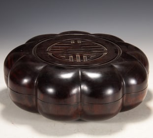 Red Sandalwood Carved Shou Pattern Lid Box