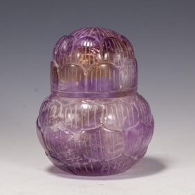 Purple Crystal Carved Lotus Flower Shape Pot
