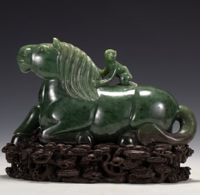 Jasper Jade Carved Monkey and Horse Shape Ornament