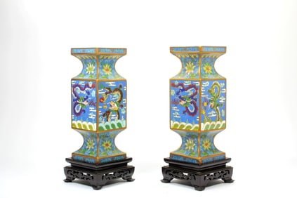 A PAIR OF CLOISONNÉ 'DRAGON'VASES,HU