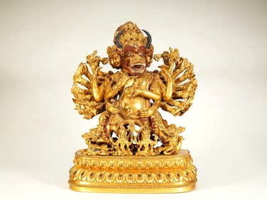 A GILT BRONZE FIGURE OF YAMANTAKA