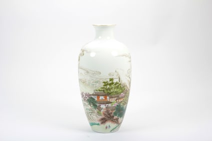 A FAMILLE ROSE 'HILL VIEW'VASE