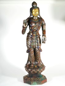 A COPPER WITH SILVER AND GOLD WITH GEM OF BUDDA