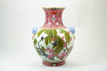 A YANGCAI 'BIRD AND FLORAL'VASE,ZUN