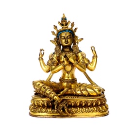 A GILT BRONZE FIGURE OF MAHA-PRATISARAH