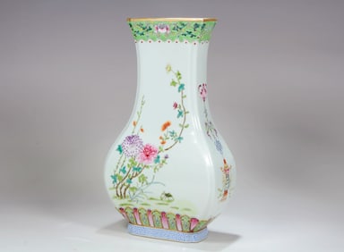 A FAMILLE ROSE FLASK VASE,ZHANJINGZHAI MARK