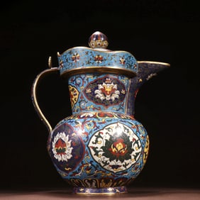A GILT BRONZE CLOISONNÉ ENAMEL 'LOTUS'POT