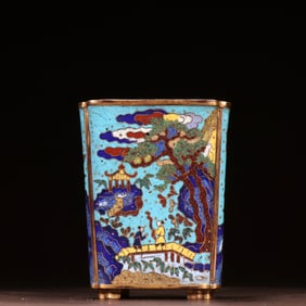 A CLOISONNÉ ENAMEL 'LANDSCAPE'BRUSHPOT