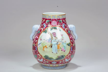 A RED BASED 'FIGURAL'VASE,ZUN