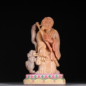 A SHOUSHAN FURONG STONE LUOHAN ORNAMENT