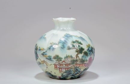 A FAMILLE ROSE 'LANDSCAPE' “POMEGRANATE?? VASE,ZUN