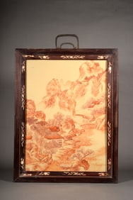 A BEIGE PROCELAIN 'LANDSCAPE'PLAQUE