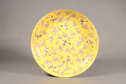 A FAMILLE ROSE 'BIRD AND FLORAL'DISH