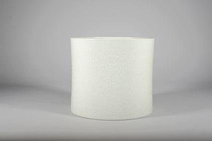 A WHITE GLAZED 'FLORAL'BRUSH HOLDER