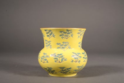 A YELLOW BASED 'BAMBOO'SPITTOON, ZHADOU