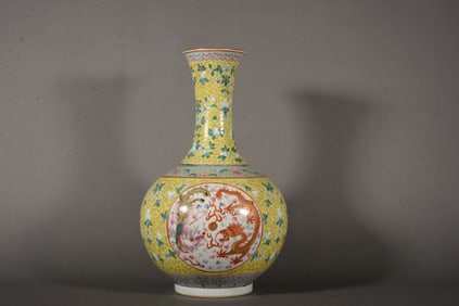 A YELLOW BASED 'DRAGON AND PHOENIX' VASE