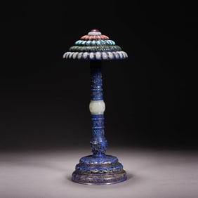 Lapis Inlaid Gem Stone Carved Flower Pattern Hatstand