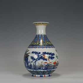 Wucai Bamboo and Orchid & Bird Pattern Porcelain Vase