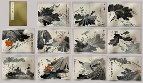 Chinese Drawing Lotus Flower Painting Album,Zhang Daqian Mark