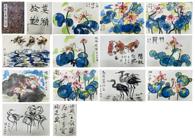 Chinese Drawing Lotus Flower Painting Album,Huang Yongyu Mark