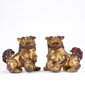Pair of Gilt Bronze Carved Lion Shape Ornament