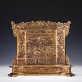 Gilt Bronze Carved Tree and Buddha Pattern Screen