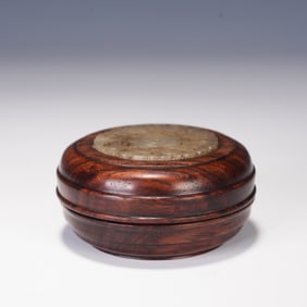 Huanghuali Wood  Inlaid Jade Carved Flower Pattern Lid Box