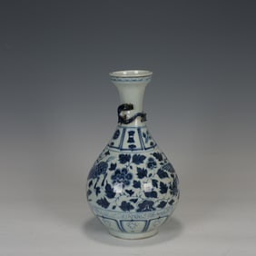 Blue and White Flower and Kirin Pattern Porcelain Vase