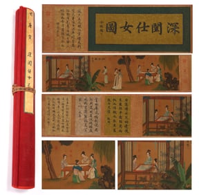 Chinese Drawing Beauty Story Hand Scroll,Tang Yin Mark